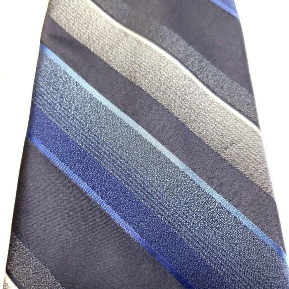 Van Heusen Blue Gray Striped Woven Silk Tie‎ - Picture 2 of 6